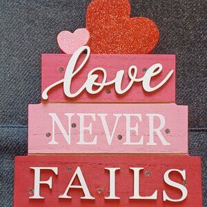 1 Corinthians 13:8 Love Never Fails LED light sign Valentine's Day Farmhouse Dec